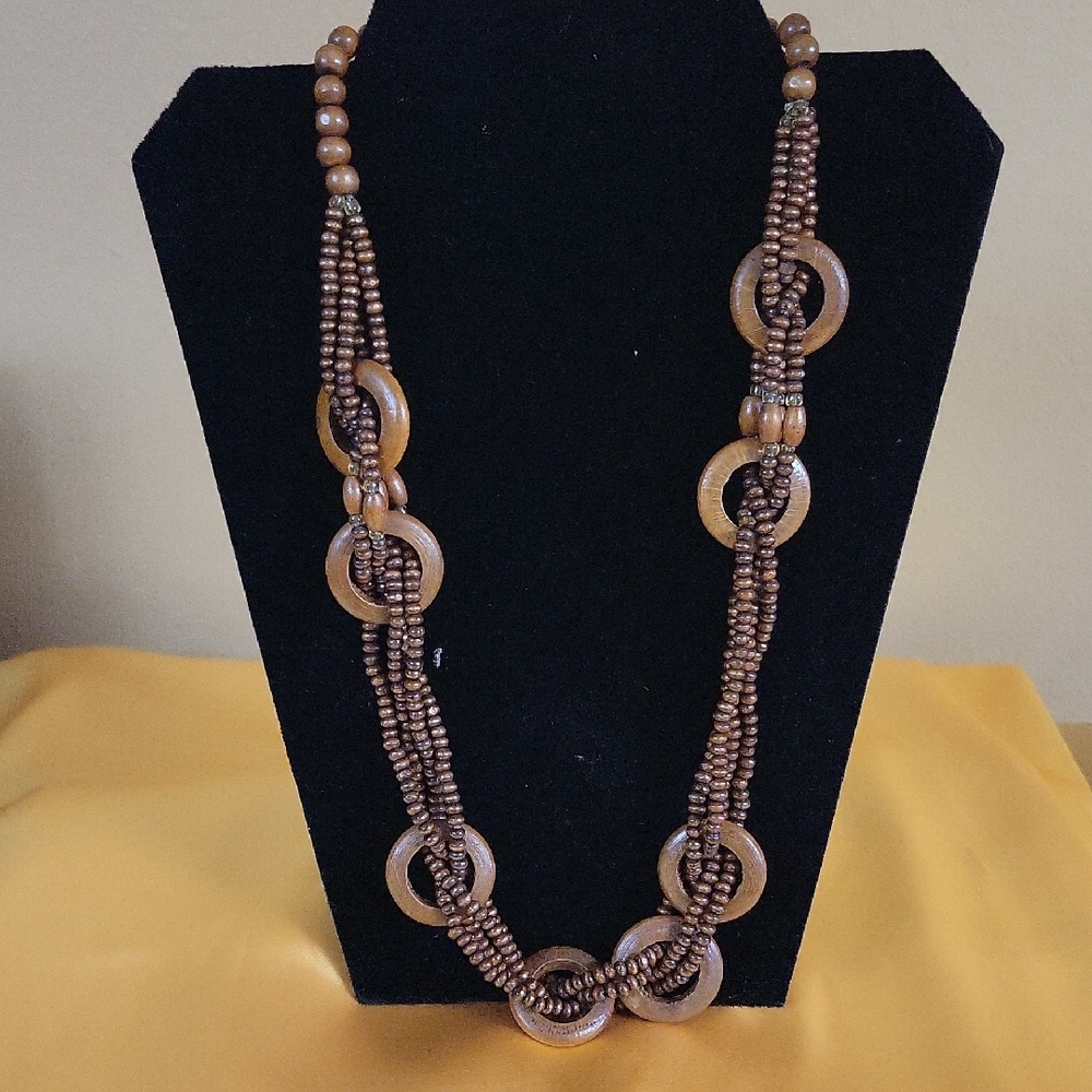 Unbranded Wooden Bead & Ring Boho Necklace